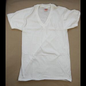 Vintage Harvey Woods 50-50 T-Shirt V-Neck White Thin SMALL NEW OLD STOCK - READ